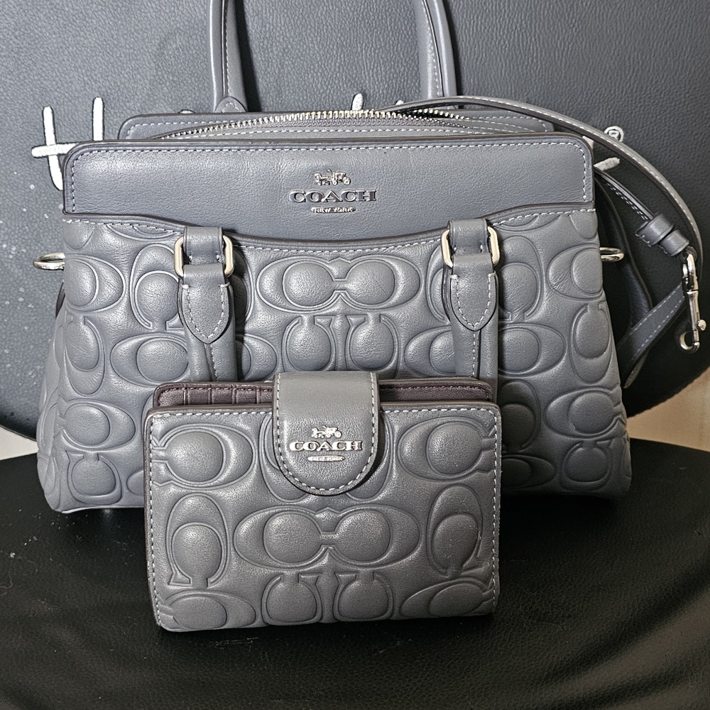 Coach Gray Mini Darcie With Matching Wallet